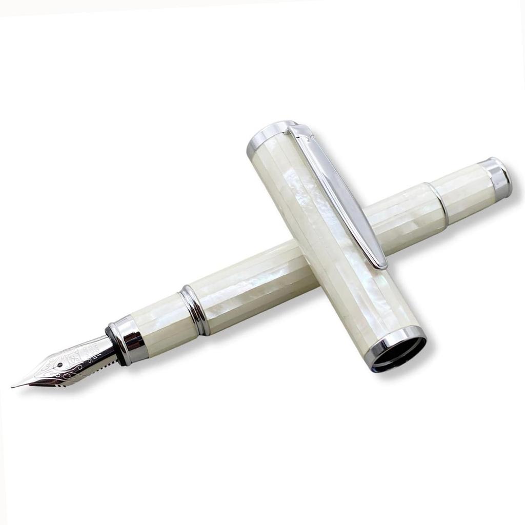 LACHIEVA LUX Mother of Pearl Fountain Pen with German Fine Luxury Pen Gift Set for Men and Women Nib. (pearl White)
