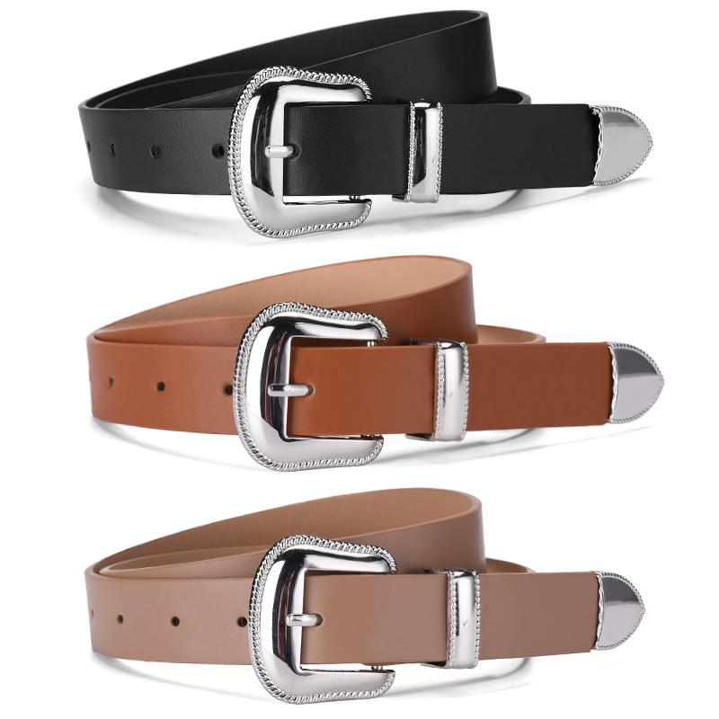 

Модный женский набор из трех кожаных ремней с серебряной пряжкой-булавкой Length 106cm, Width 2.8cm чёрный