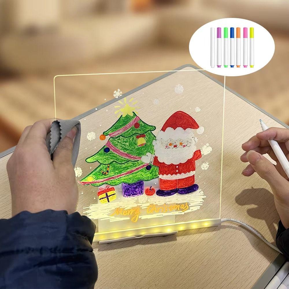 Colorful 7 Pens LED Note Board with Night Light USB Power Children's Drawing Board Bar Advertising