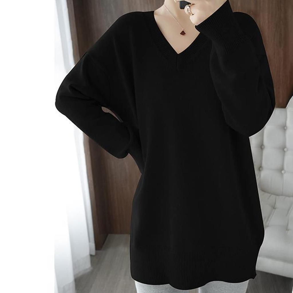 This Hottest Long Knit Sweater with a and Long A Relaxed Fit with a Touch of [xppe] Season's Trend! Women's V-neck Sleeves. Slimming, Quality.