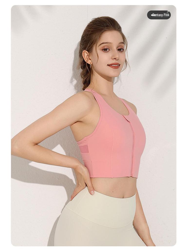 Plus Size Front Zipper Shockproof Sports Bra with Fixed Pads - Breathable, Beautiful Back Yoga Vest for Outdoor Wear