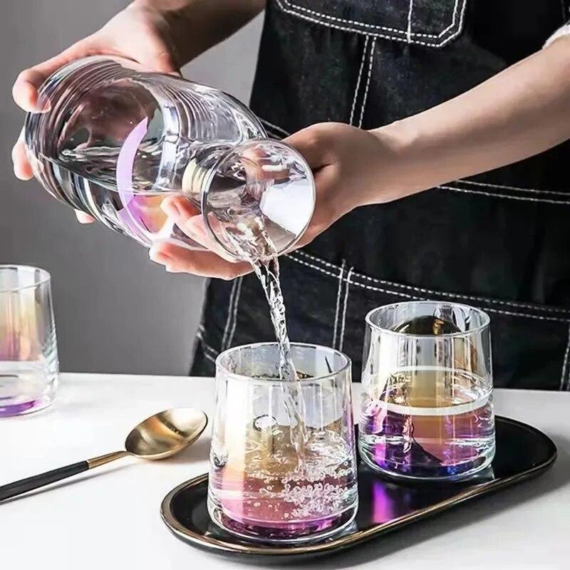 1 ks 1,2 l velkokapacitní skleněná konvice na vodu a 6 ks 250 ml skleněných kelímků na vodu Sada kreativních domácích džusů s mlékem a čajem