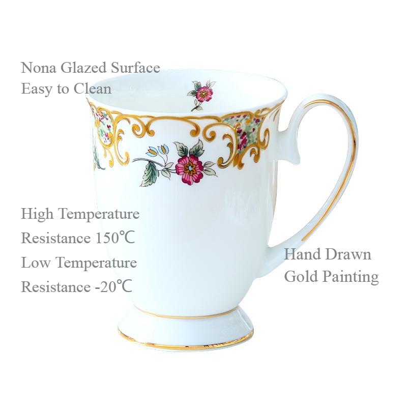 300ml Fine Bone China  Mugs with Handle, Floral Mugs with Gold Trim Porcelain Tea Mug Coffee Mugs,1pc