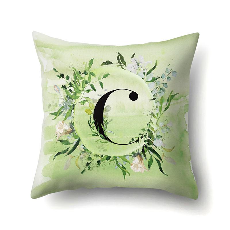 Polyester Pillowcase Car Decoration Small Fresh Green Leaves 26 English Letter Printing Pillow Cushion Cover