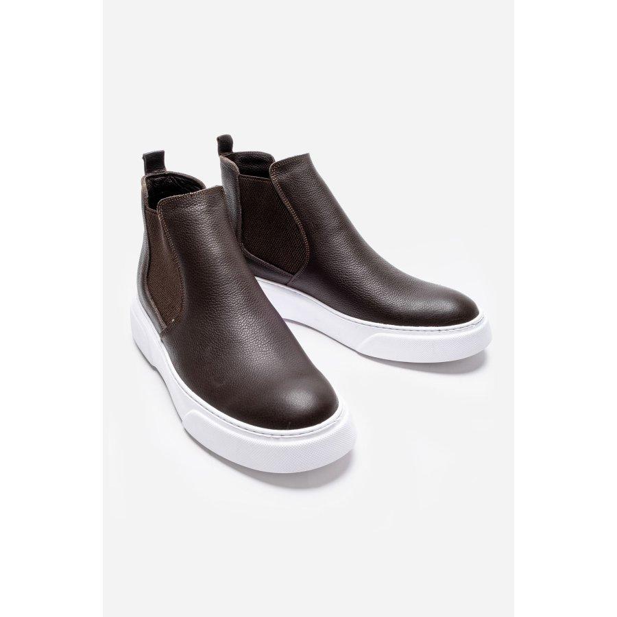 

Men s Genuine Leather White Sole Ankle Boots Chelsea 40 коричневий