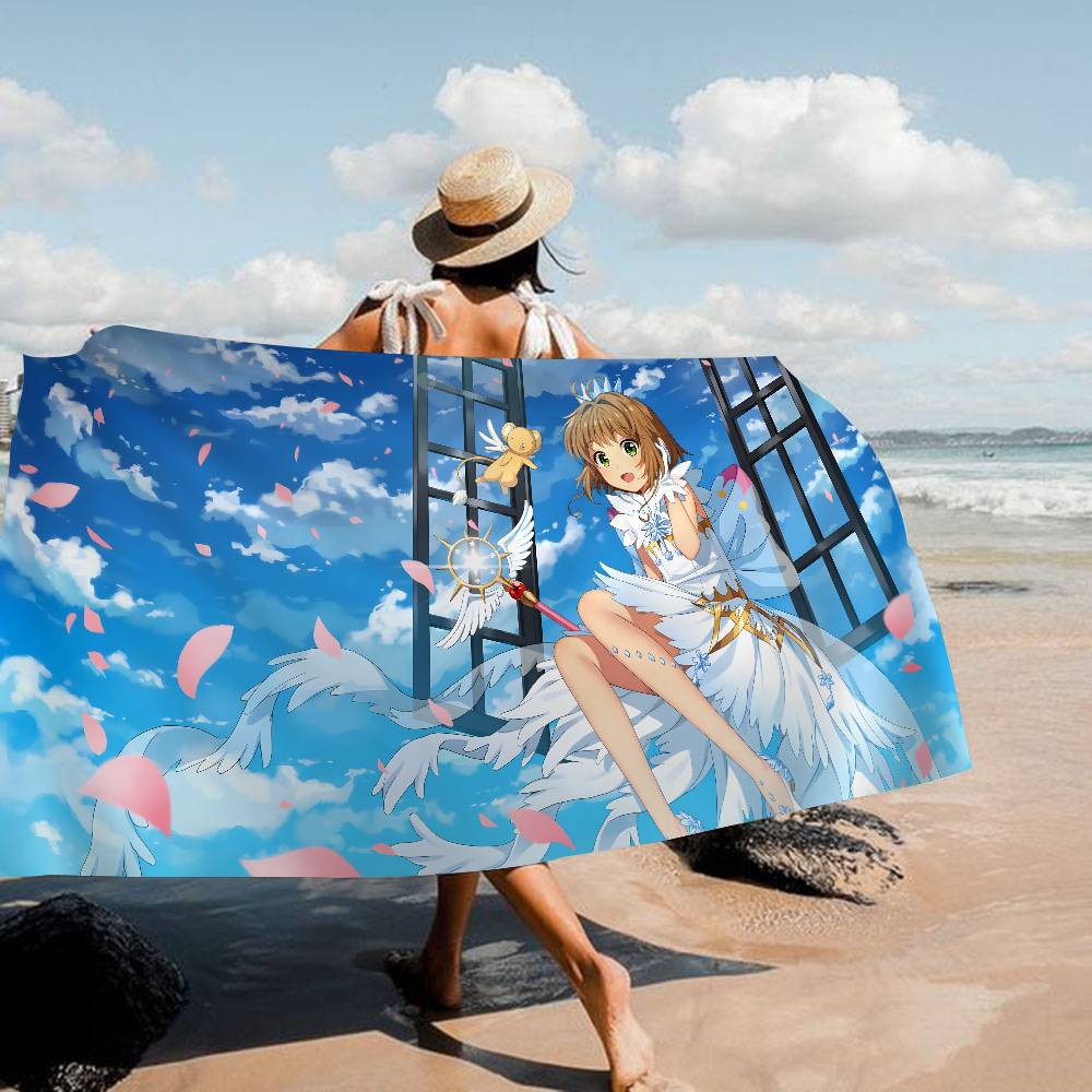 Card Captor Sakura Anime Bath Towel Microfiber Soft Water Absorbing Breathable For Girl Kids Decorative Cartoon Beach Towel