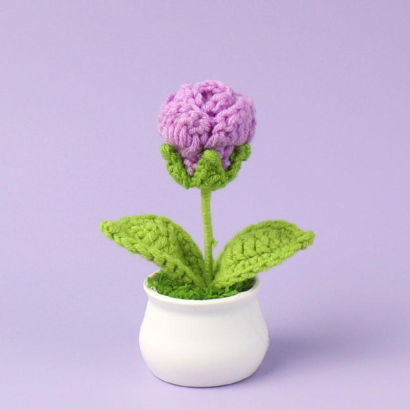 Finished Wool Crochet Rose Flower Potted Home Room Decoration Cute Handmade Knitting Potted Desktop Ornament Christmas Gifts