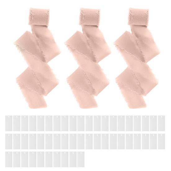 Handwritten Business Cards 50 Sheets Blank Textured Paper Cards with Chiffon Ribbon Wedding Invitations Table Name Tags for Party Banquet Office Decor