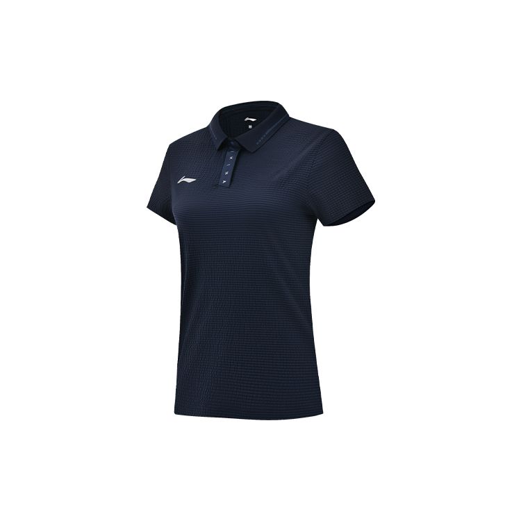 Li Ning Sponsorship Series Breathable Polo Shirt Women Tops Dark-Blue APLS228-2