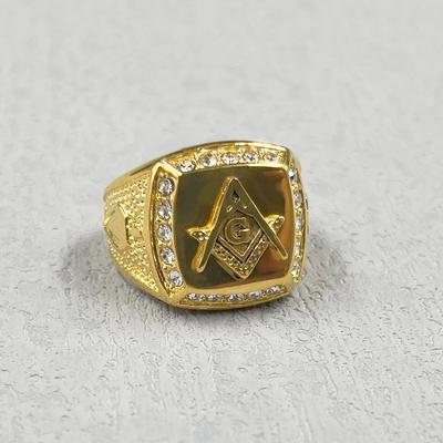 Masonic Ring Free Mason 316L Stainless Steel with Rhinestone Freemasonry Ring Freemason Gold Color For Men AG  Punk