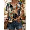 Women's T Shirt Print Graphic Animal Cat Vintage Stylish Classic Short Sleeve V Neck Regular Tops Daily Blue Yellow Pink Purple Orange Summer Spring