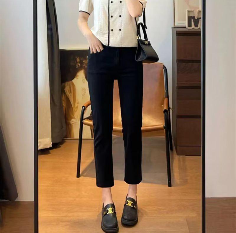

Plus-Size Retro Black Slimming High-Waisted Cigarette Leg Jeans for Pear-Shaped Women - Summer Nine-Point Straight Leg Pants M чёрный