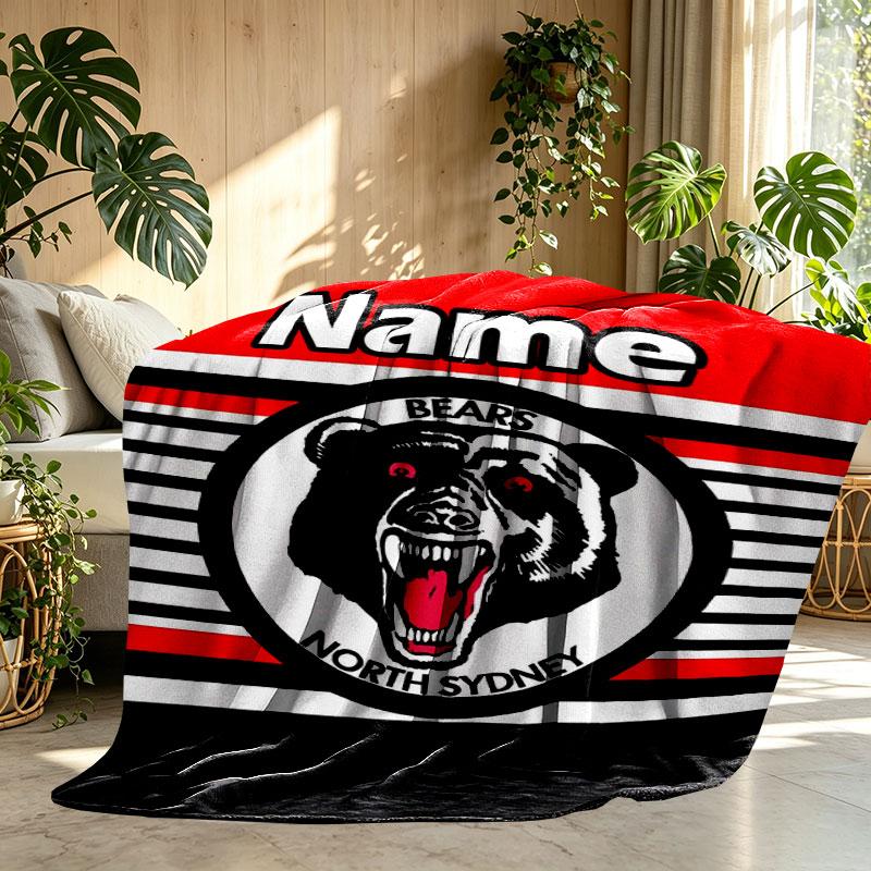 Custom Name Personalized North Sydney Bears Print Blanket, Home Decor, Bedroom, Sofa, Camping, Couch, Gifts for Birthday Christmas