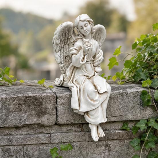 Yousheng Retro Winged Angel Statue, Resin Praying Angel Figurine, Elegant Sitting Angel Sculpture for Outdoor Indoor Garden