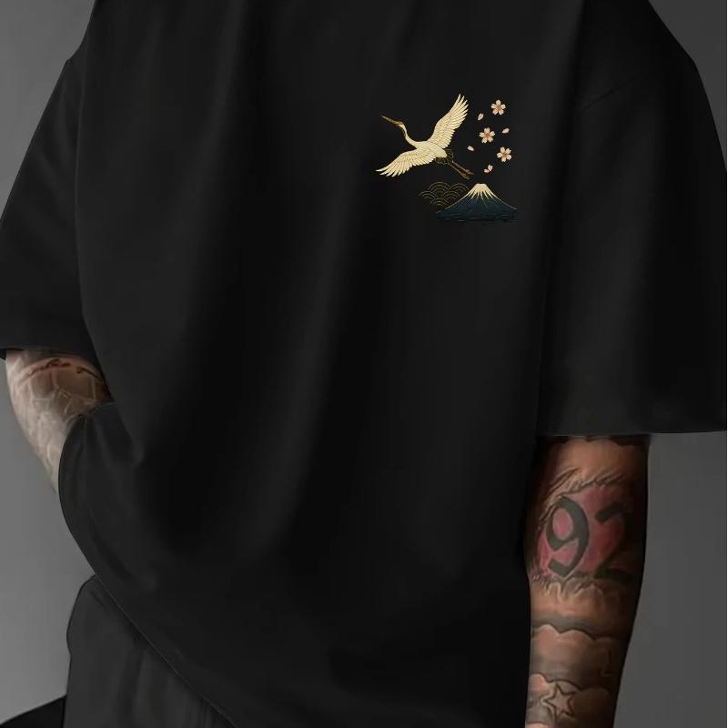 Καλοκαιρινό Ανδρικό Streetwear T-Shirt Ukiyo-e Ιαπωνικό Κύμα Άνθος Κερασιάς Γερανός Εκτύπωση Λαιμόκοψη Κοντομάνικο Πολυεστερικά Τοπ