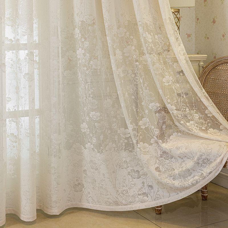 Sheer Curtains White Embroidered Floral Voile Drapes for Living Room Bedroom