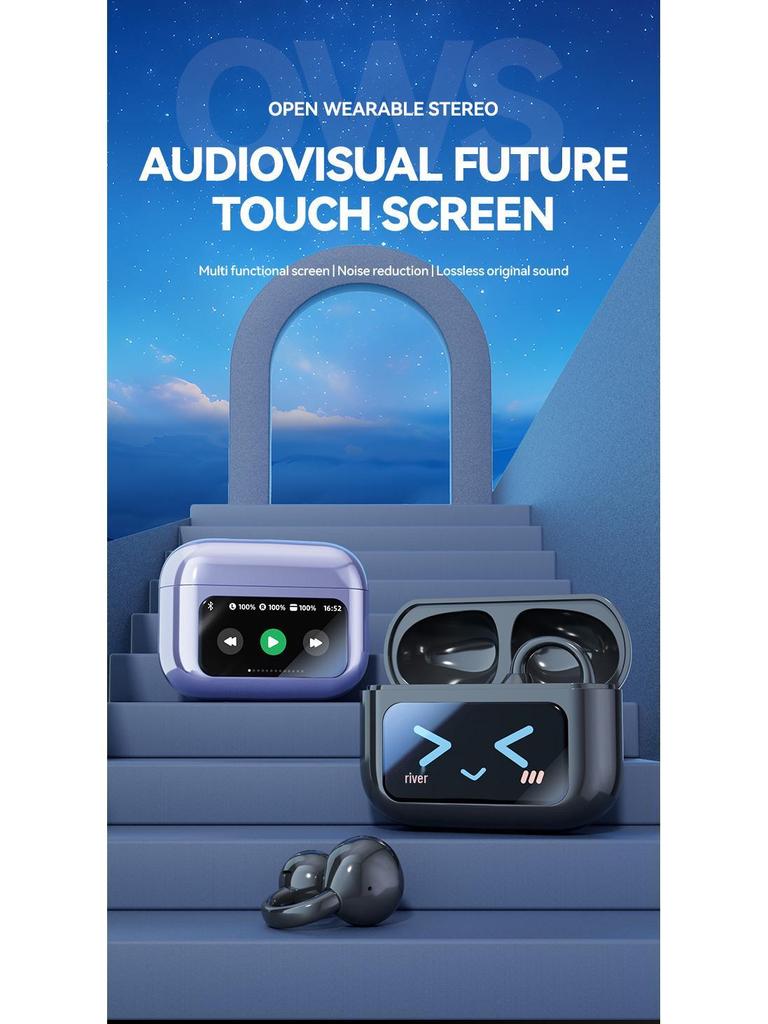 Cross-border AI Wireless Ear Clip Bluetooth Headset with Touch Display and Long Battery Life.