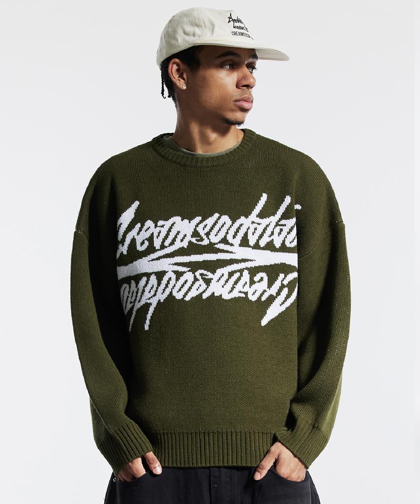 CREAM SODA LAB Big Graphic Jacquard Knit Sweatshirt Khaki