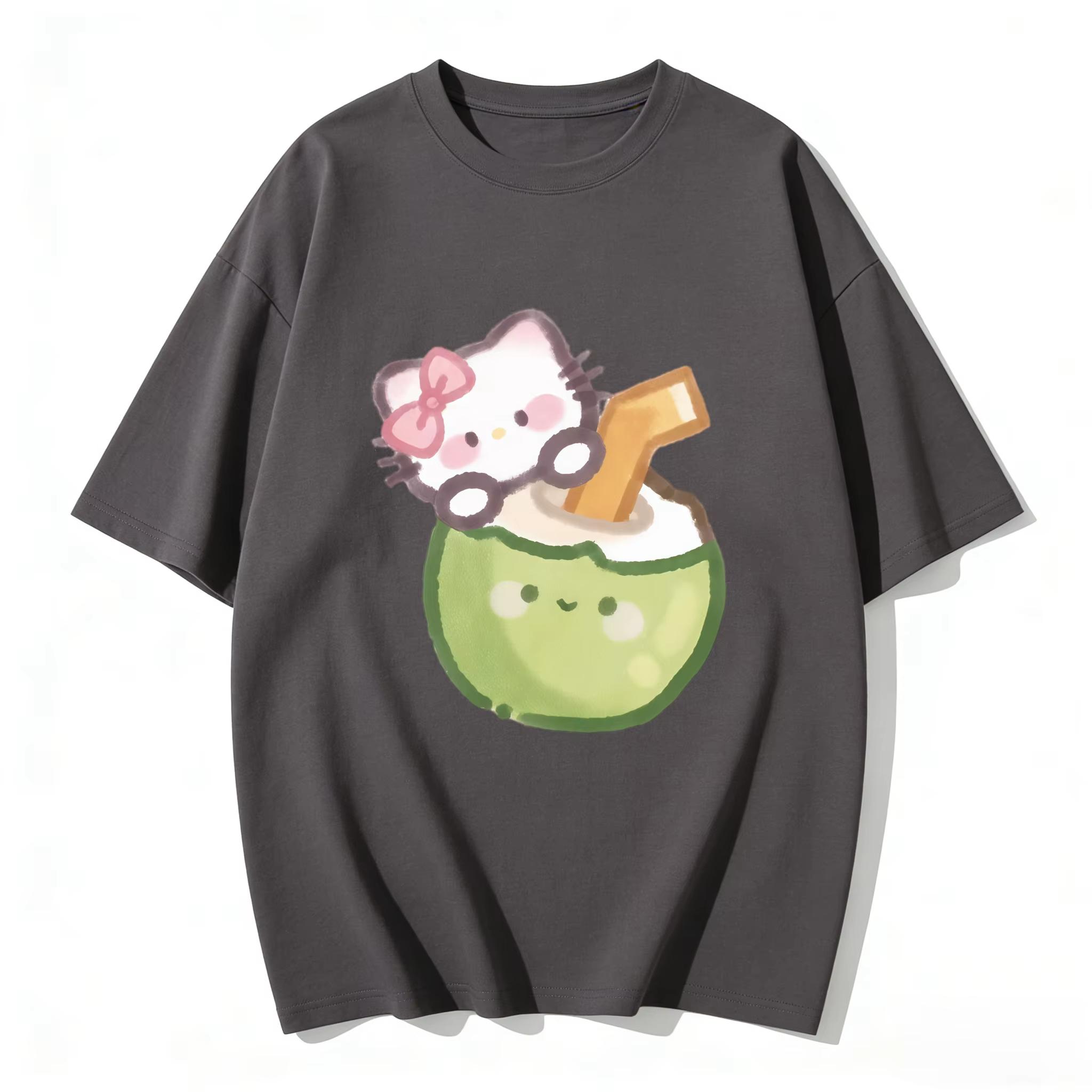 

Casual Loose Family Matching Outfits Parentchild Tees Tops 2026 New Arrival Kawaii Hello Kitty Coconut Print Couple T Shirts S