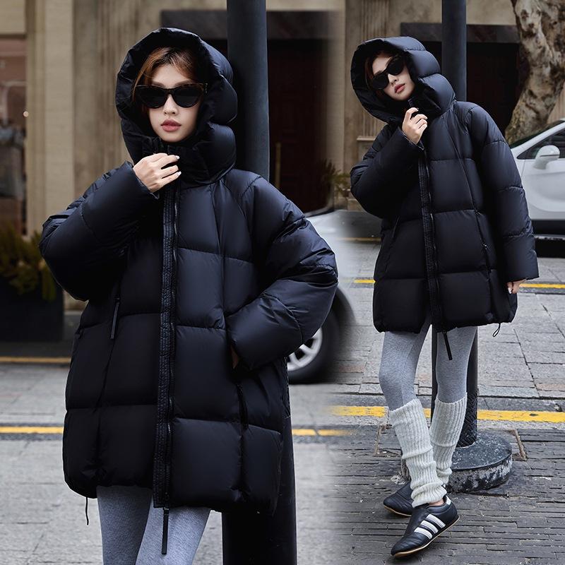 Fashionable Down Cotton Mid-length Cotton Coat for Women with Hooded Skirt and Thickened Cotton Coat