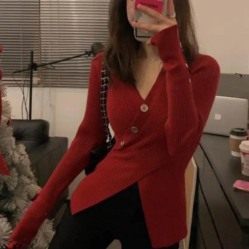 

Облегающие пуловеры во французском стиле, вязаные топы, однотонные свитера с v-образным вырезом, осенне-зимняя женская одежда с длинными рукавами 29763 One Size бордовый