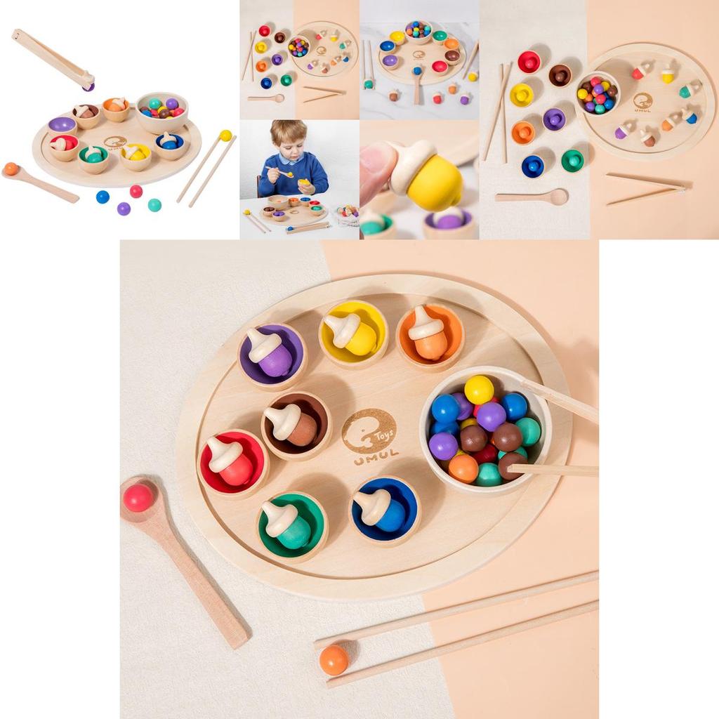 Wooden Color Sorting Tray Educational Toy For Preschool Kids Learning Play