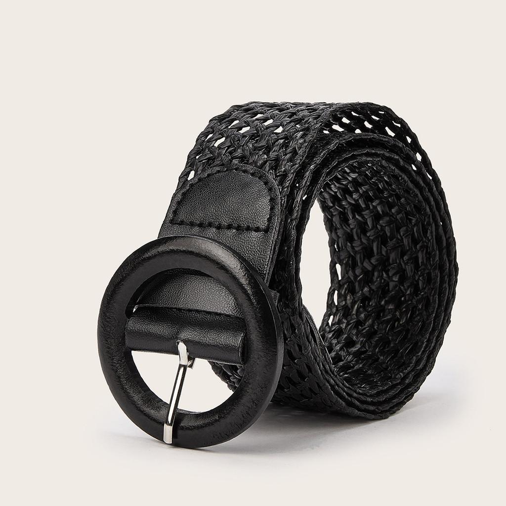 Cotton Woven Bohemian Linen Belt With Round Buckle For Women Dress Accessories