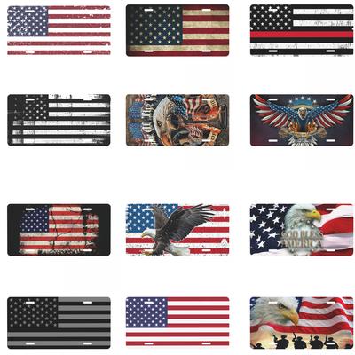 American Flag Bald Eagle Metal License Plate USA Patriotic Aluminum Car Front Vanity Tag 12x6 Inch