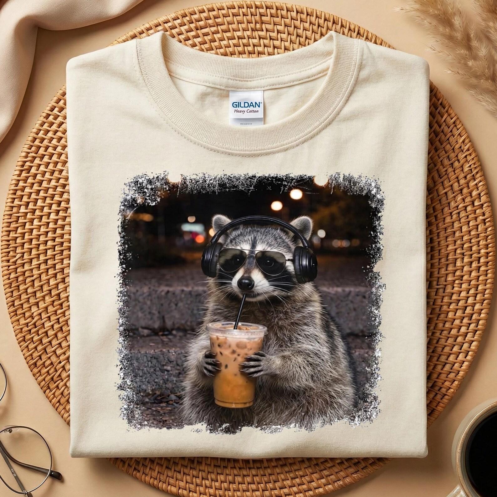 Cool Raccoon Drinking Boba Tea T-Shirt, Funny Raccoon Lover Shirt, Cute Raccoon Meme Tee, Raccoon Gift Shirt 3XL