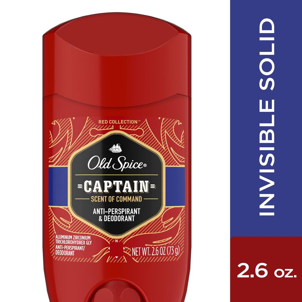 Old Spice Red Antiperspirant and Deodorant Invisible Solid Oz Men's Collection, Captain, 2.6