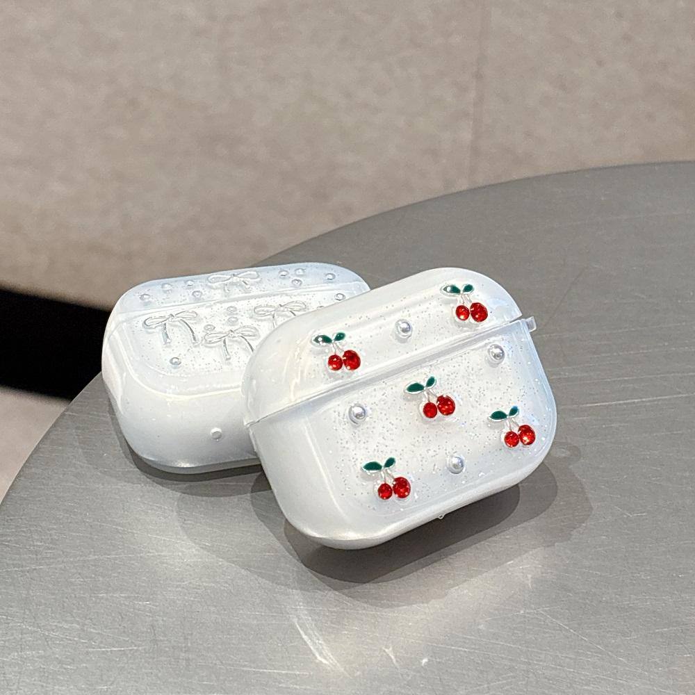 Cute 3D Cherry Bowknot Epoxy Earphone Case for AirPods 2 3 4 Pro Pro2 Wireless Bluetooth Headphone Box Shockproof Protect Cover