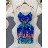 Sexy Suspenders Dress Women's Summer Accessible Luxury Heavy Embroidery Sequins Skirt Sexy Open Back Shiny Bodycon Dress Skirt