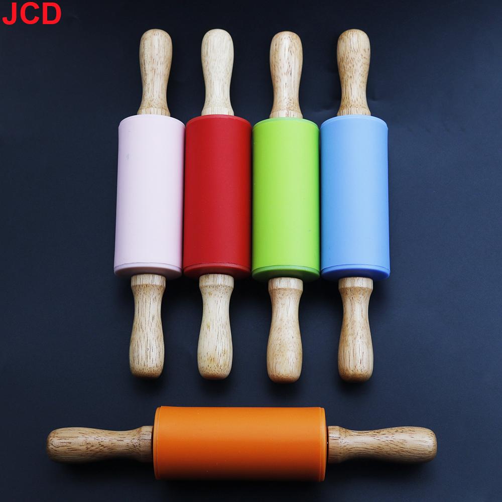 Silicone world Non-Stick Silicone Rolling Pin Wooden Handle Fondant DIY Pastry Dough Flour Roller Kitchen Baking Cooking Tools