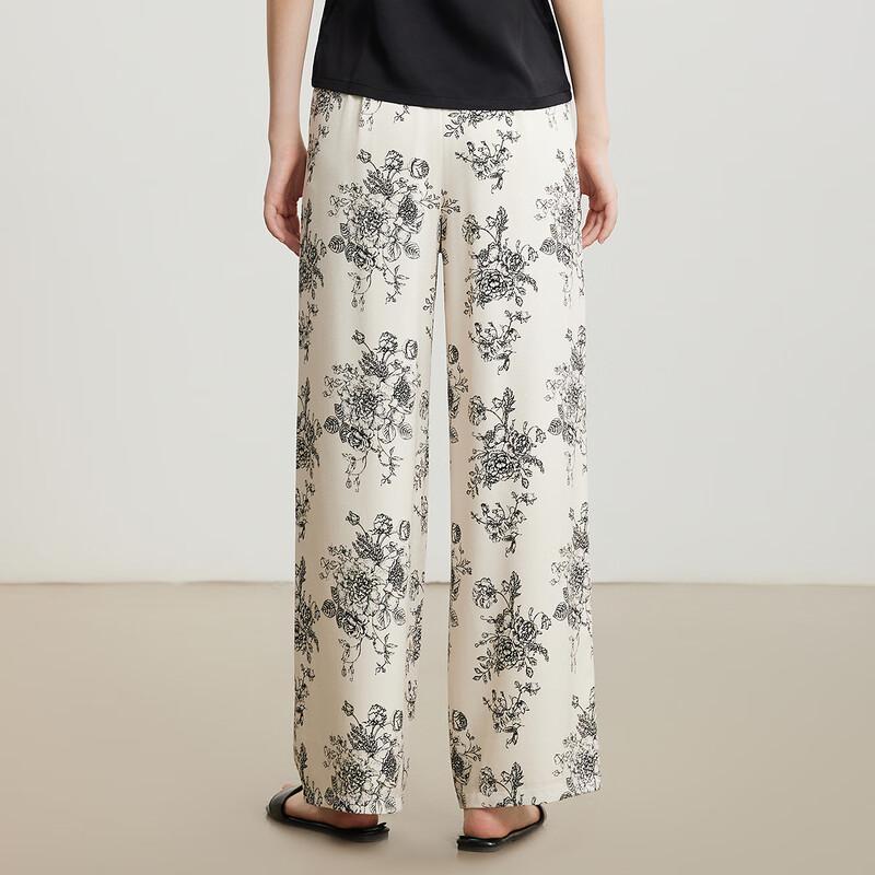 Gejin Women's Printed Wide-Leg Straight Casual Trousers