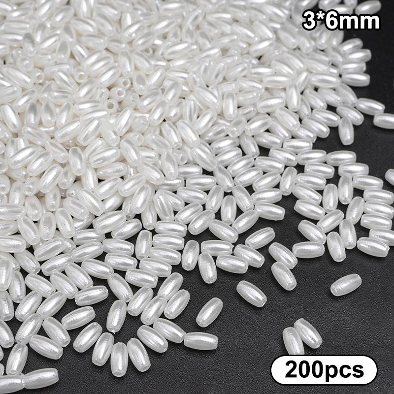 

200Pcs Long Oval Abs Imitation Pearl Beads White Plastic Loose Spacer For Diy Jewelry Bracelets Necklaces Crafts Making Wedding A2