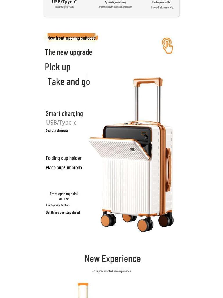 Multifunctional Student Trolley Suitcase with Front-Opening and Combination Lock, Large Capacity