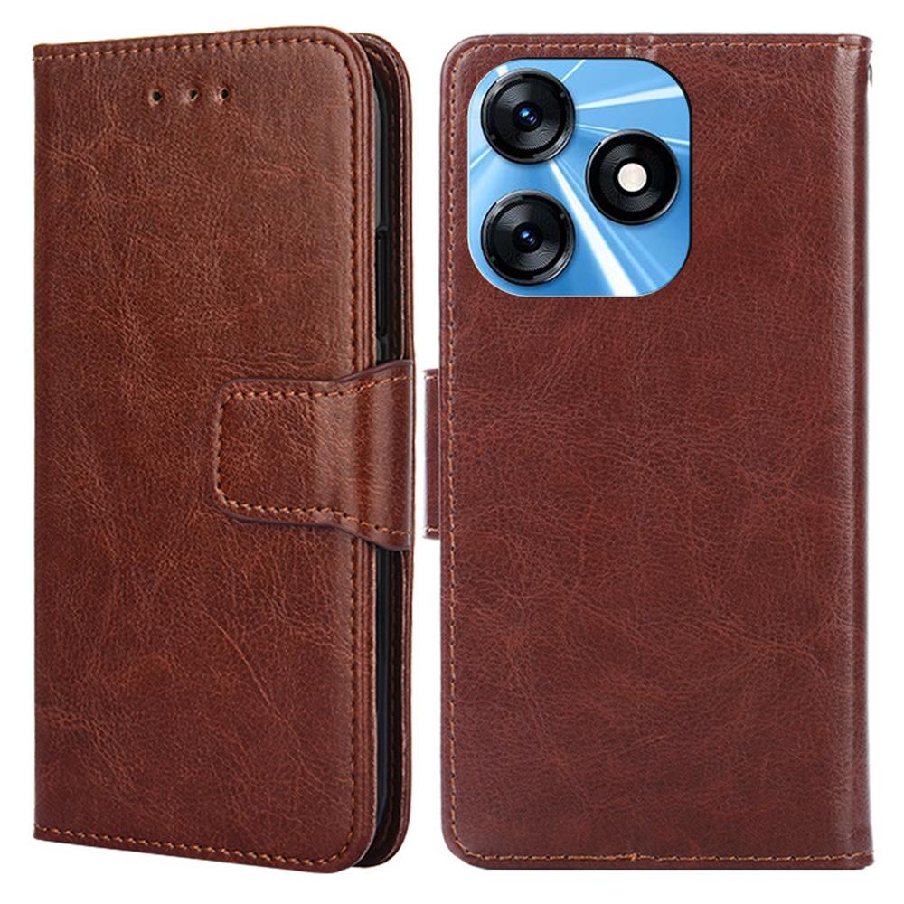 

For TECNO Spark 10 4G PU Leather Wallet Phone Case Protective Cover with Stand Brown