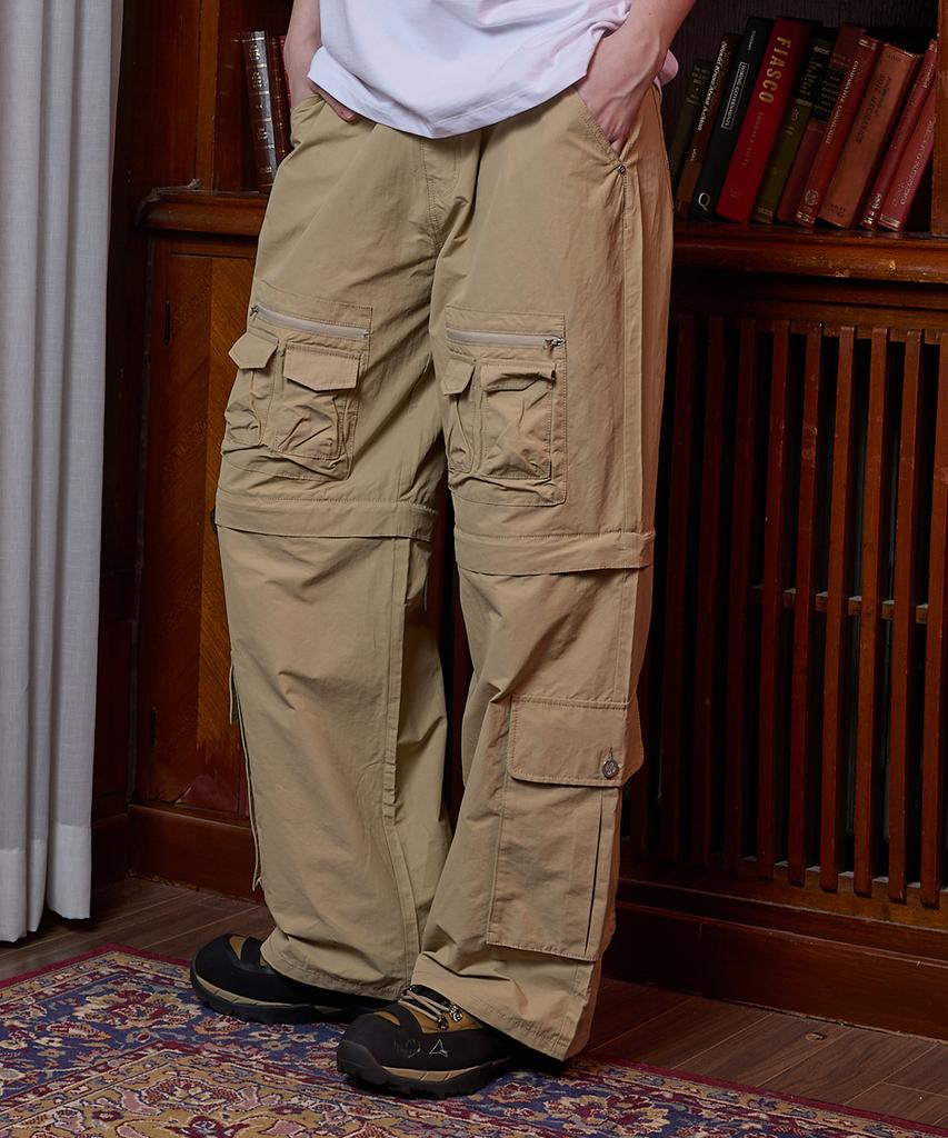 HOODHOOD Multi-Pocket Utility Detachable Pants Beige