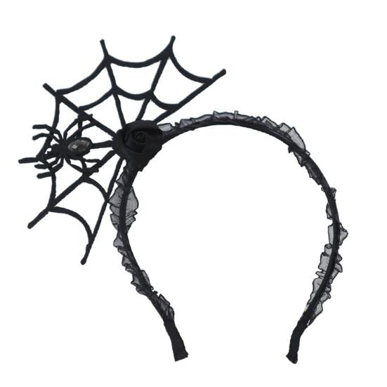 Halloween Spider Web Costume for Women Black Lace Headband Choker Gloves Spider Web Cape Masque Thigh High Long Stockings
