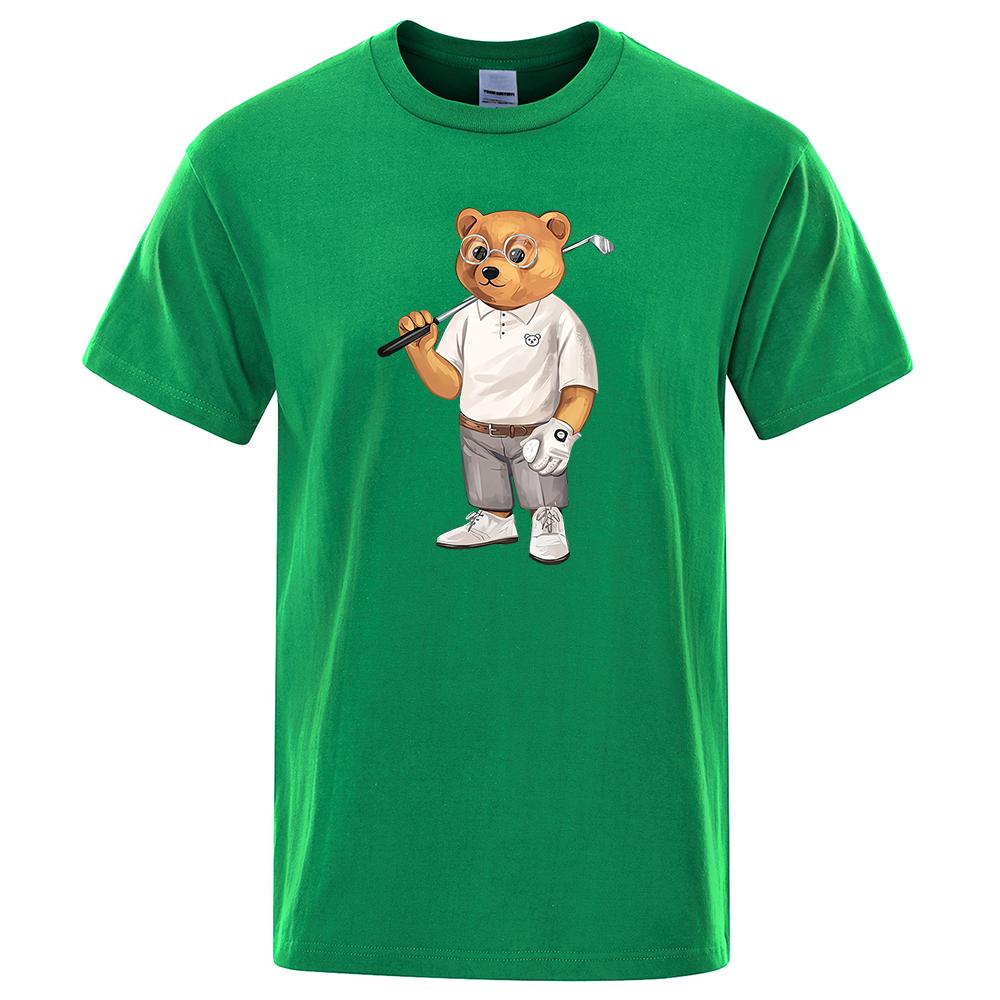 

Gentleman Ted Bear Playing Golf Men T Shirts Summer Cotton Sweat T-Shirts Breathable Loose Clothes Hip Hop Street Short Sleeve S зелений