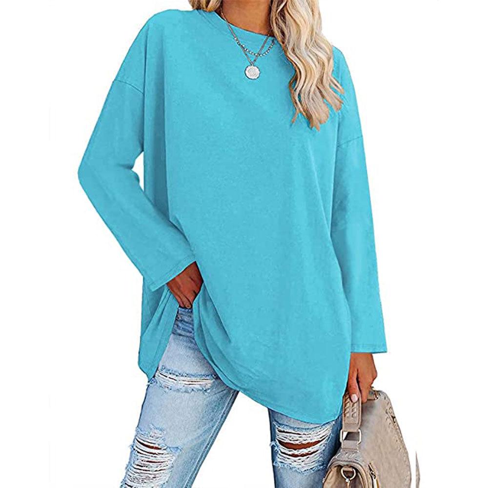 2022 Oversized Women's Loose-Fit T-Shirt with Drop Shoulder and Round Neck