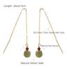 925 Sterling Silver Chain Hetian Jade Gold Line Drop Long Earring Female Ear Line Red Garnet Bead Jewelry Gift For Lover Wedding