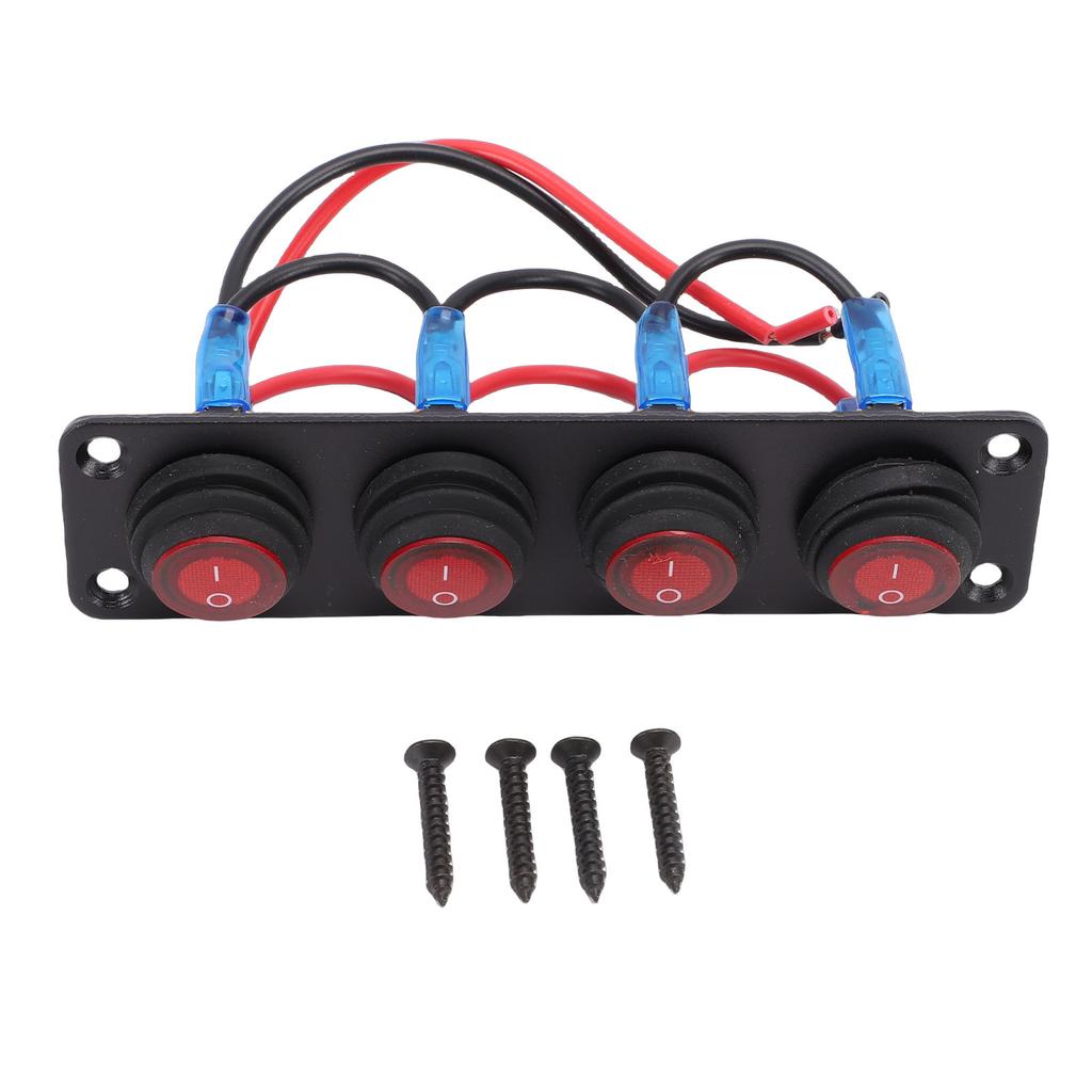 Round Toggle Switch Panel 4 Gang Red Water Proof LED Rocker Switch Panel for Car Boat Yacht UTV ATV Truck Trailer RV