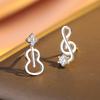 S925 Silver Music Note Violin Hollow Stud Earrings Personalized Exquisite Small Asymmetric Zircon Guitar Earrings Women