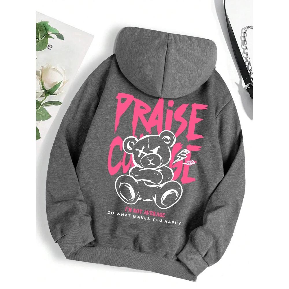 Cool Bear Cartoon Print Women's Fashionable Warm Street Style Personalized Autumn New Style Sweater Women's Fleece Jacket
