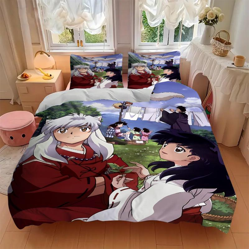 Inuyasha Anime Characters Print 3Pcs Bedding Set,Duvet Cover with 2 Bedro,Pillowcase Home Birthday Gift
