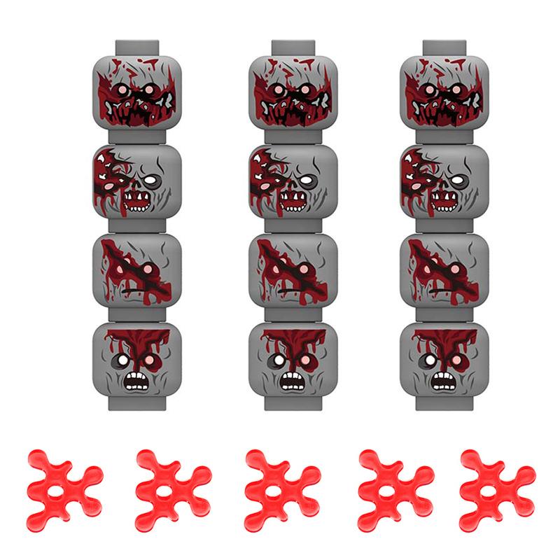 MOC Militär Zombie Verletztes Gesicht Zubehör Bausteine Armee Soldaten Figuren Kopf Emotionale Waffe Teile Mini Steine Spielzeug