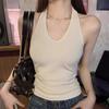Women Tops Halter Sleeveless Backless Tank Tops Solid Color Slim Fit Base Shirt Party