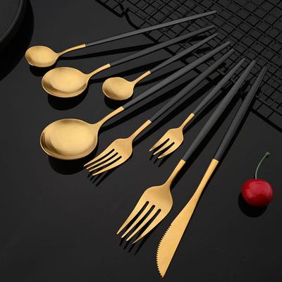 Veselă Oțel Inoxidabil Negru Auriu Tacâmuri Set Tacâmuri Veselă Cuțit de Masă Linguriță de Cafea Furculiță Furculiță de Salată Lingură Argintărie