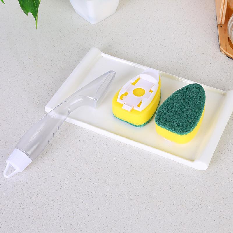 Cleaning Sponge Kitchen Brush With Extended Handle And Detergent Tool Dispenser